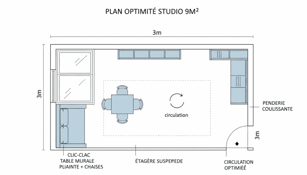 Studio 9m² Parisien TOUT en UN Espace